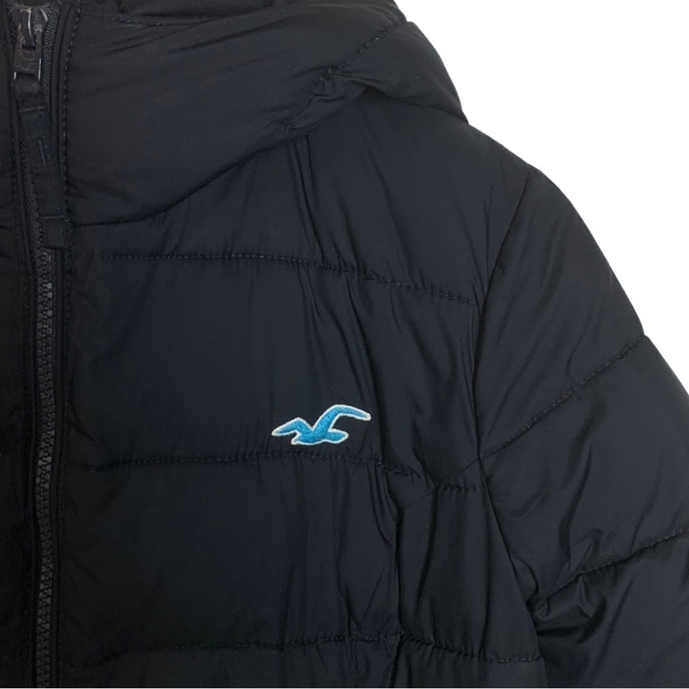 15. Hollister Black Winter Puffer  Jacket Size Large Hooded - Picture 10 of 16